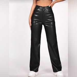 SHEIN Black Faux Leather Trousers petite large
